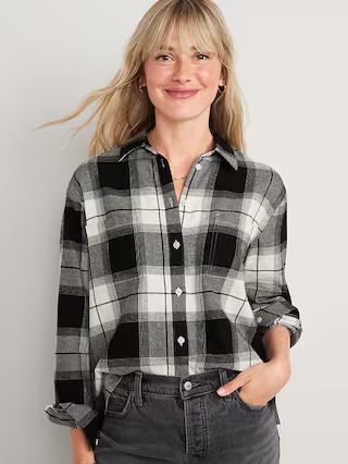 Cropped Plaid Flannel Boyfriend Shirt for Women | Old Navy (US)