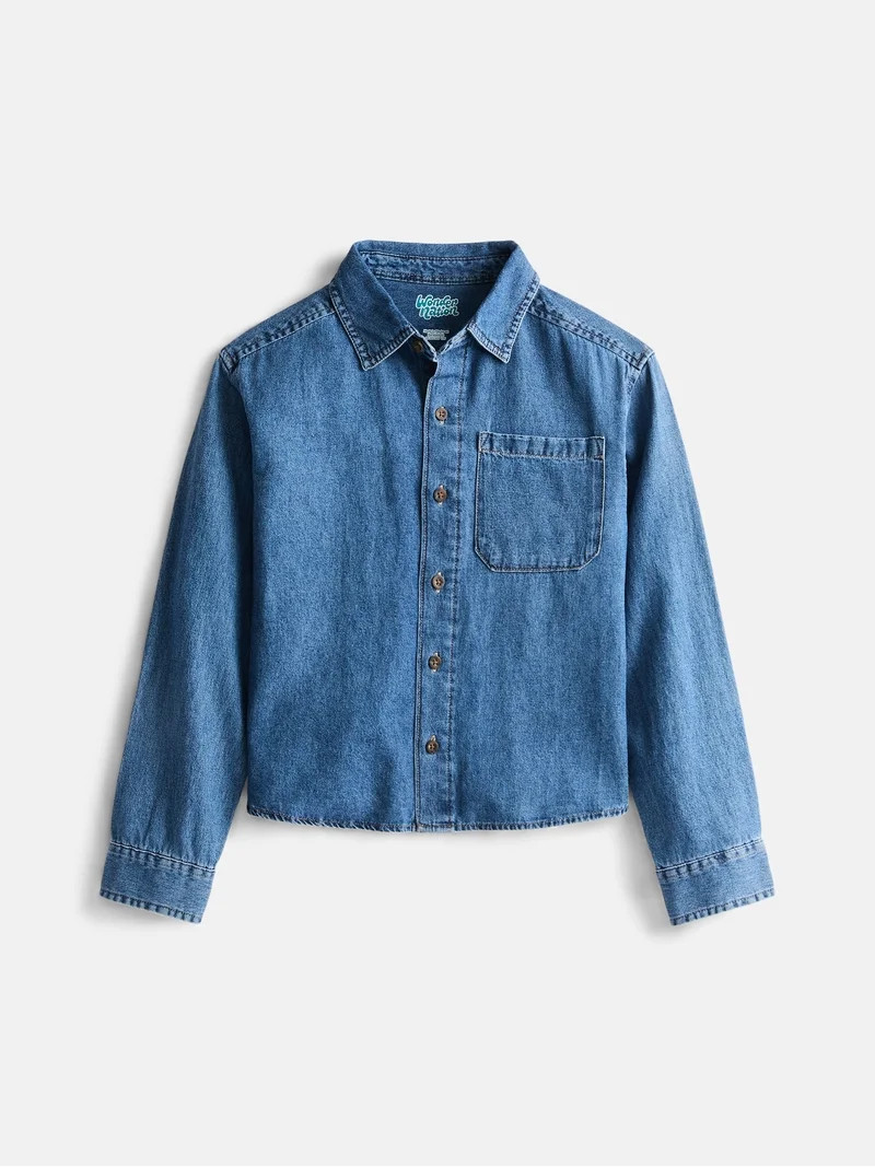 Wonder Nation Boys' Denim Shirt with Long Sleeves, Sizes 4-18 | Walmart (US)