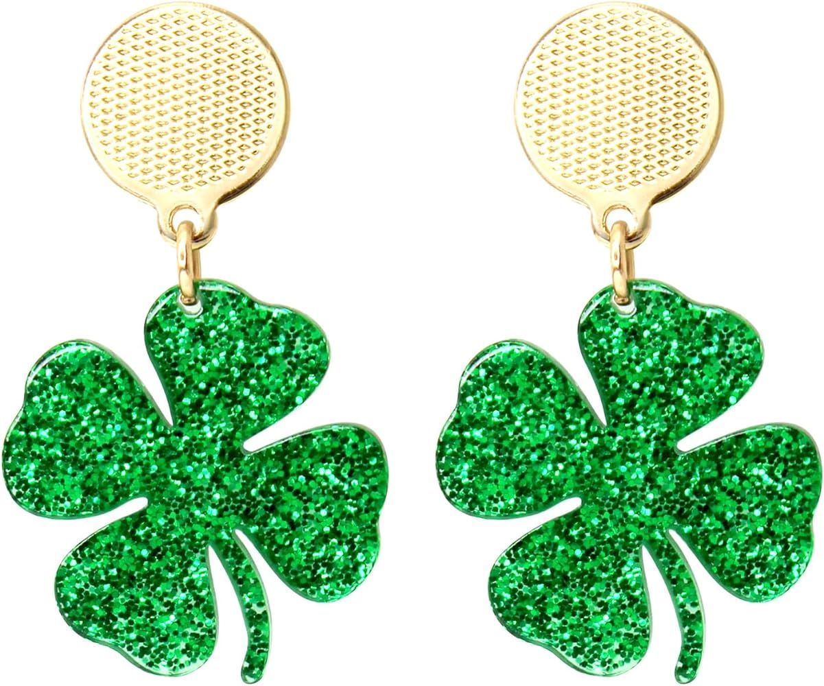 St Patricks Day Earrings for Women Girls, Irish Shamrock Dangle Earrings Acrylic Green Clover Hat... | Amazon (US)