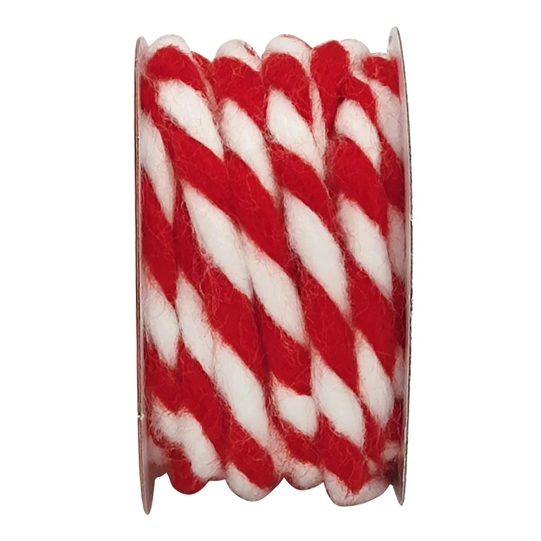 Red and White Christmas Candy Cane Yarn Gift Trim, 15', by Holiday Time | Walmart (US)