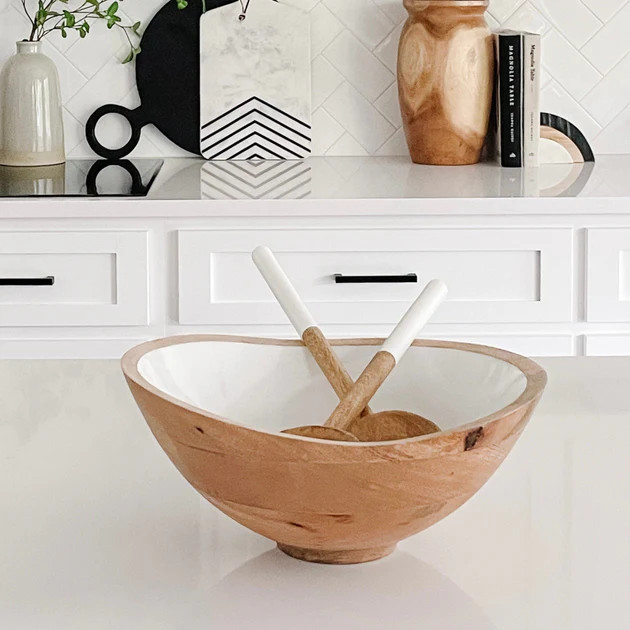 Palmer Wood + White Bowl and Salad Servers (Bundle) | Pepper + Vetiver