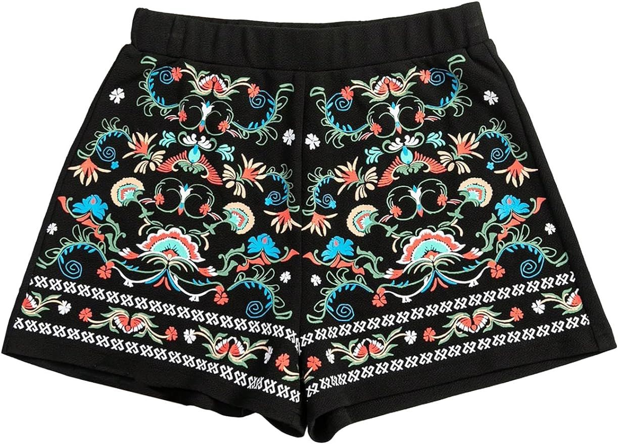 SweatyRocks Women's Floral Print Elastic Waist Shorts Boho Graphic Beach Shorts Bottom | Amazon (US)