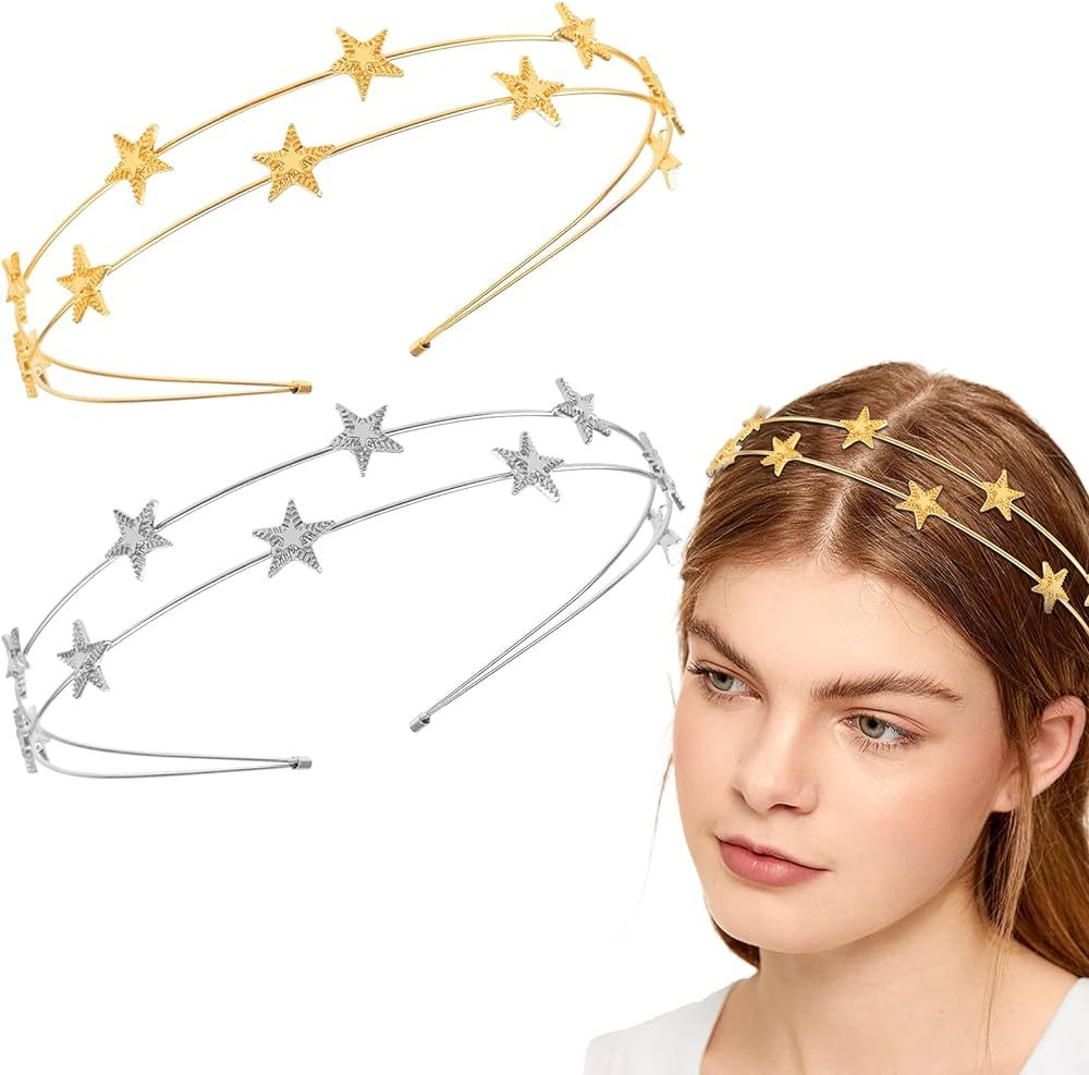 2 Pcs Alloy Five-pointed Star Headbands Rhinestone Headband Bridal Hair Hoop Wedding Hair Accesso... | Amazon (US)