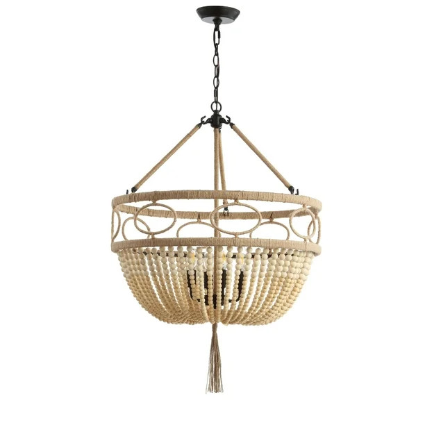 Safavieh Whitley 4-Light Nautical Beaded Pendant, Brown Wooden Finish - Walmart.com | Walmart (US)