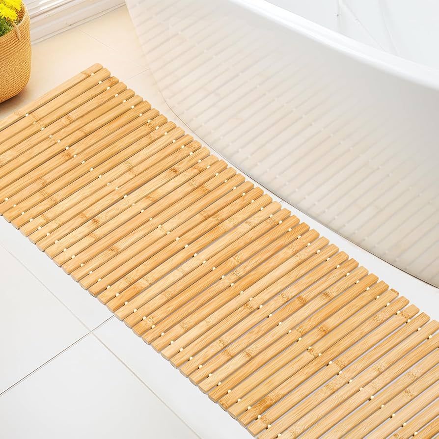 Bamboo Bath Mat Large Long Wood Bath Mat,16x48 Inch Non Slip Bamboo Shower Floor Mat Wooden Bathr... | Amazon (US)