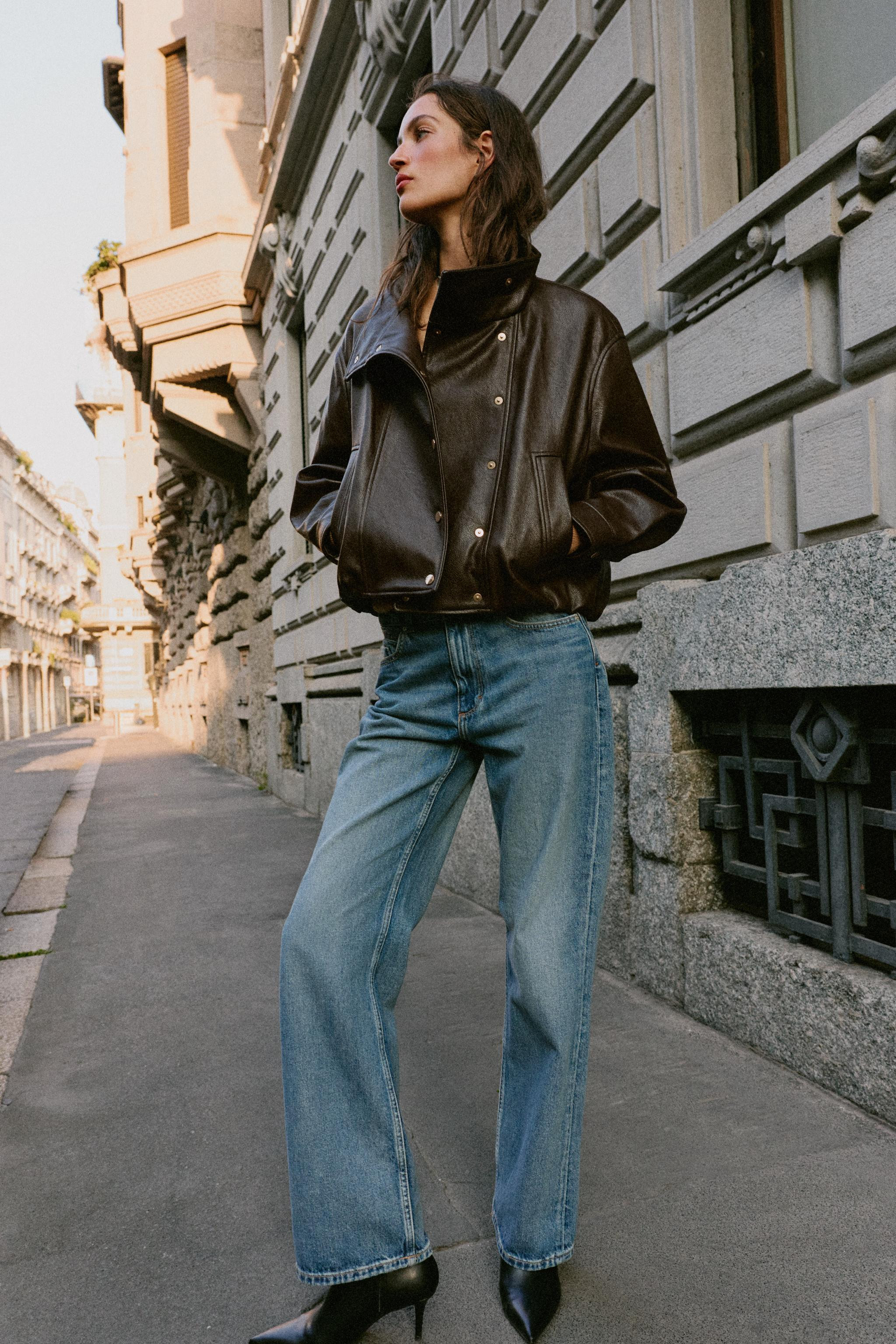 FAUX LEATHER HIGH-NECK BOMBER JACKET | Zara US