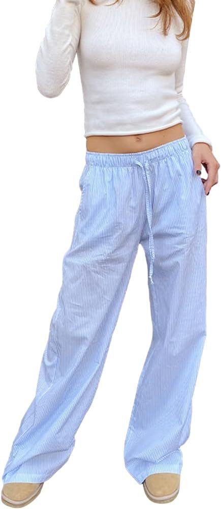 Yiulangde Women Striped Lounge Pants Wide Leg Drawstring Pajama Pants Comfy Casual Loose Fit Goin... | Amazon (US)