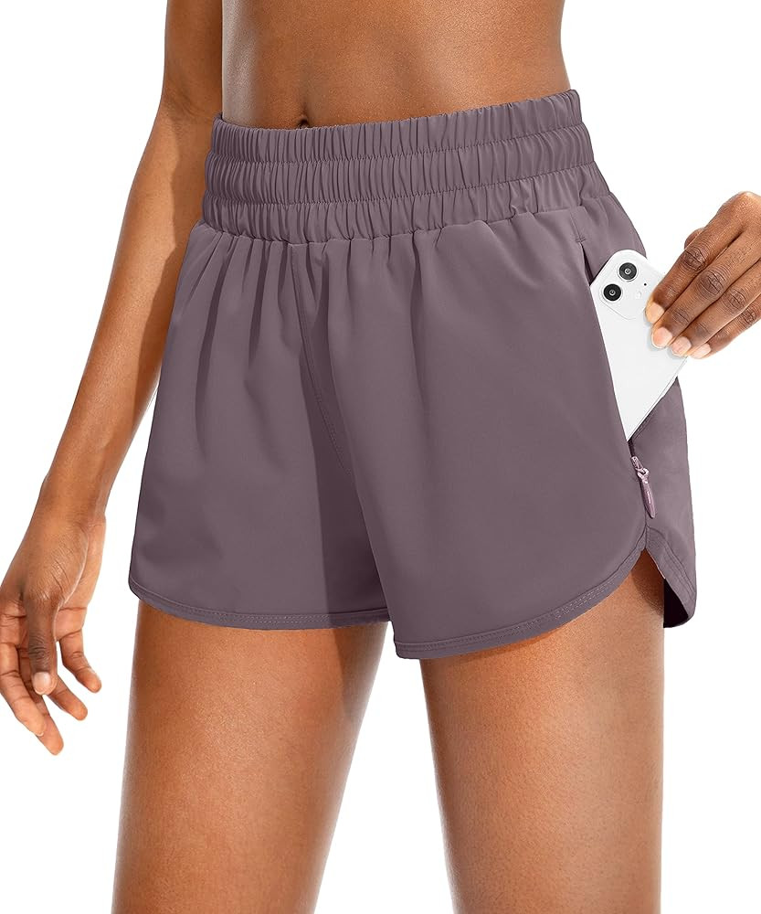 SANTINY Women's Running Shorts with Zip Pockets High Waisted Athletic Workout Gym Shorts for Wome... | Amazon (US)