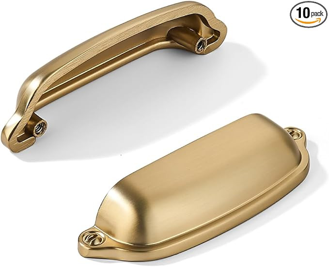 khtumeware 10 Pack Brushed Brass Cup Pulls 3 Inch Center to Center - Cabinet & Drawer Handles for... | Amazon (US)