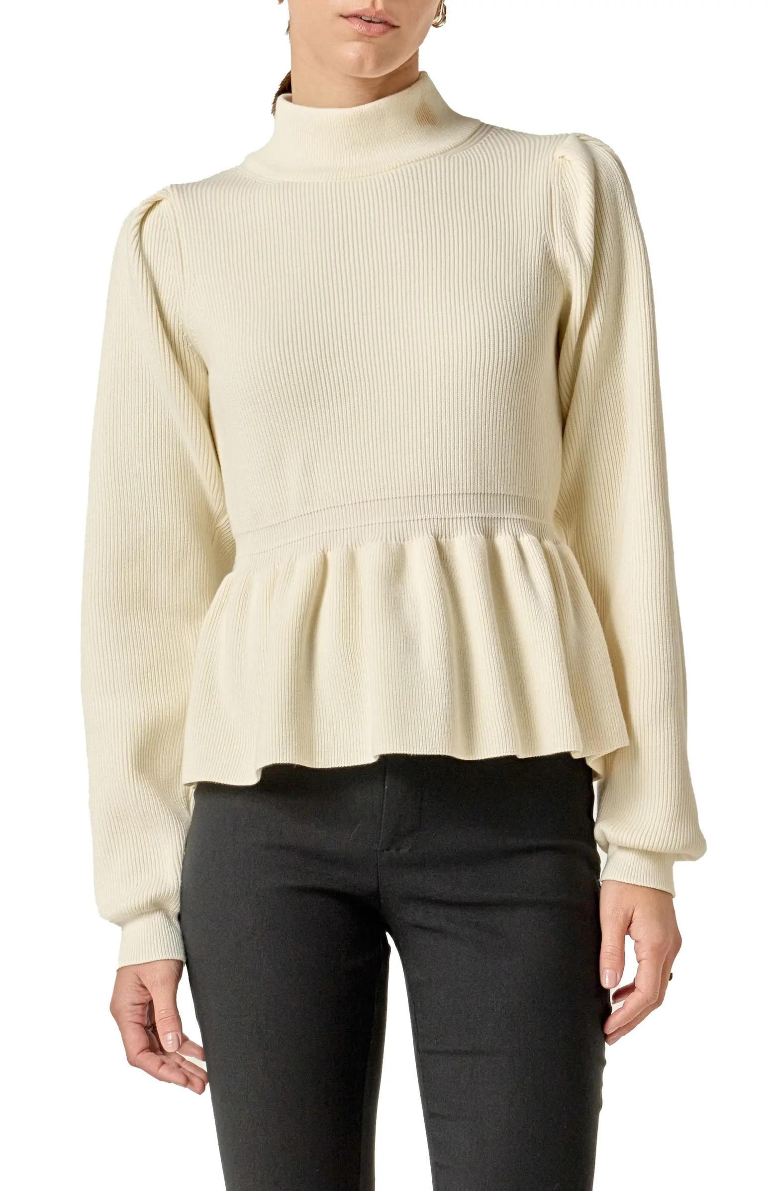 Mock Neck Peplum Rib Sweater | Nordstrom