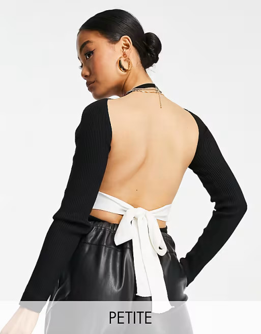 Missguided Petite ribbed tie back bodysuit in black | ASOS (Global)