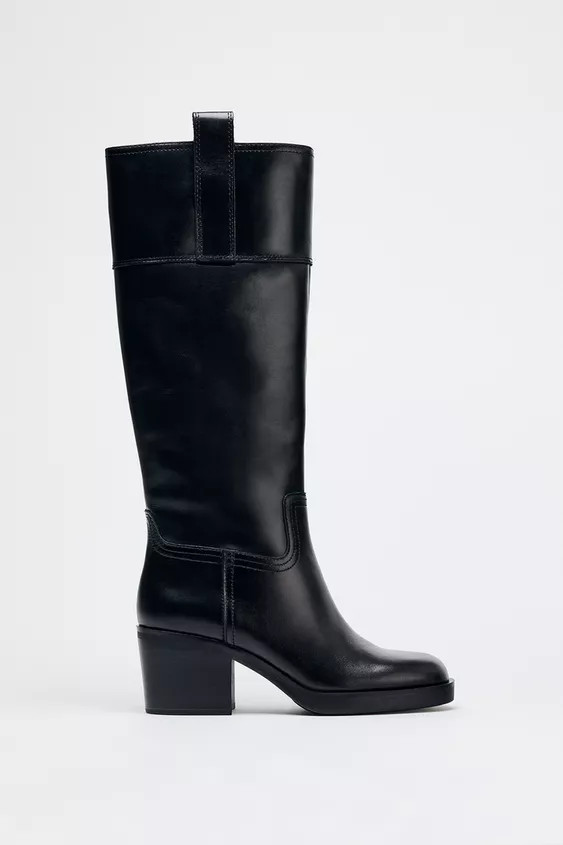LEATHER HIGH-LEG BOOTS | Zara UK