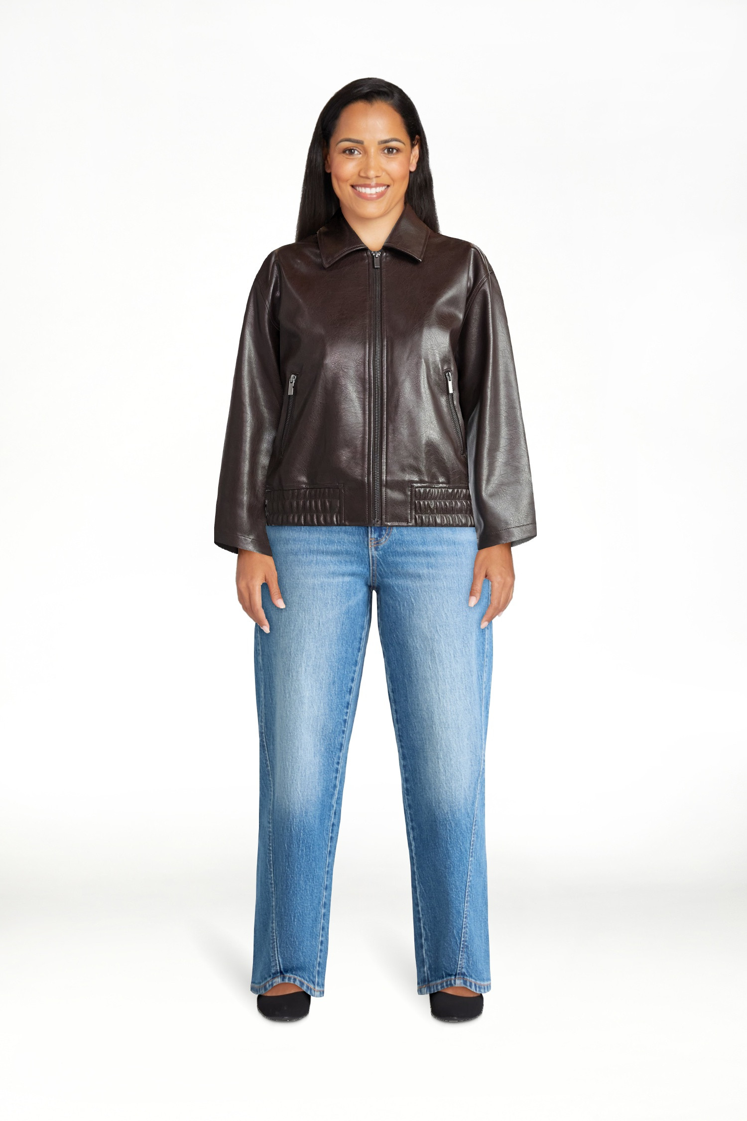 Time and Tru Women's Faux Leather Zip Jacket, Midweight, Sizes XS-XXXL | Walmart (US)