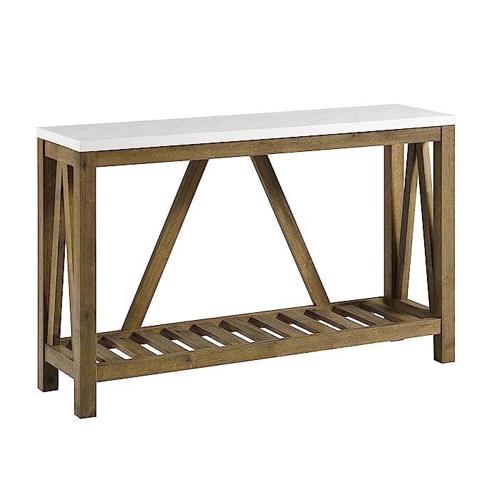WE Furniture AZF52AFTMNW A- Frame Rustic Console Entry Table, 52", White Marble/Walnut | Amazon (US)
