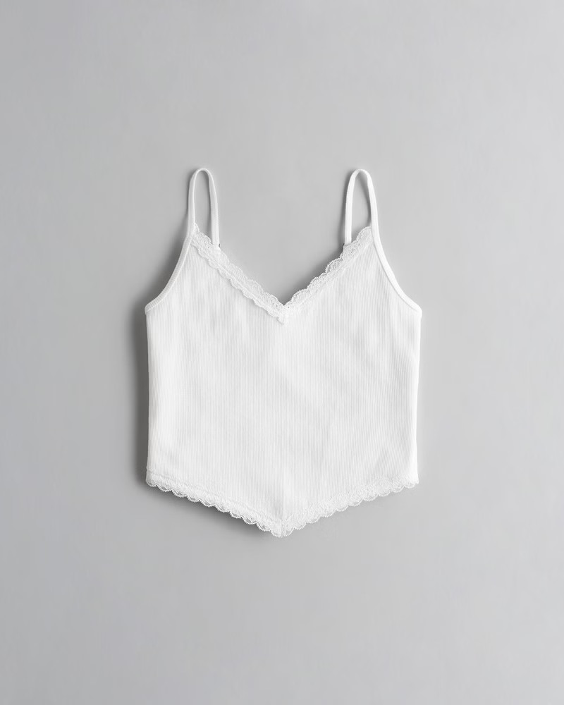 Lace Trim Bandana Hem Crop Cami | Hollister (US)
