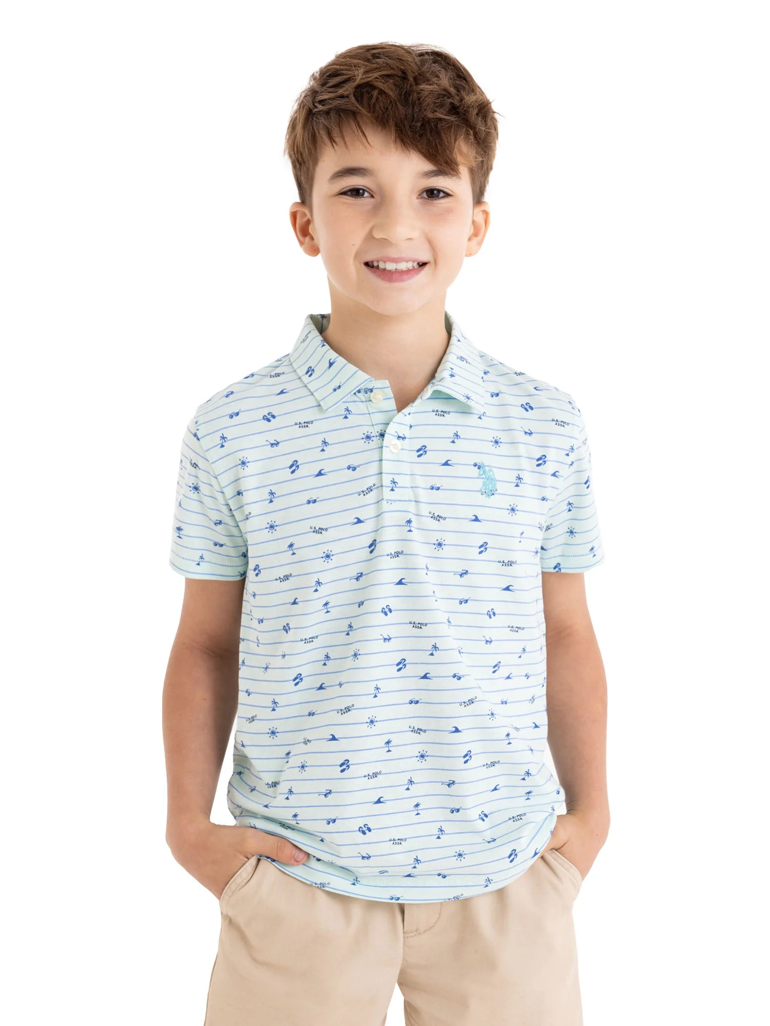 U.S. Polo Assn. Boys Printed Jersey Polo Shirt, Sizes 4-18 | Walmart (US)