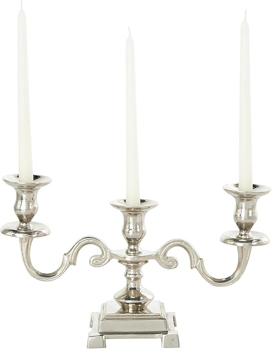 Deco 79 Aluminum Metal Scrolled Candelabra, 15" x 5" x 7", Silver | Amazon (US)