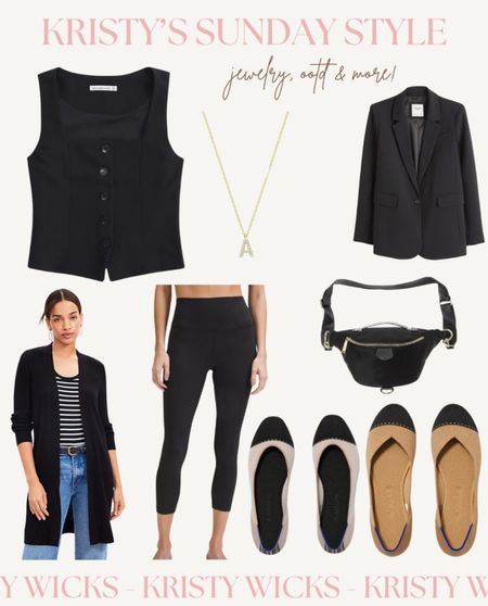 OOTD ✨ What I’m wearing on this fine Sunday. 🤍 

Classic black cardigan that comes in a few colors from LOFT - 40% off plus an additional 20% off, lululemon align leggings (23” & cropped!), black square neck vest, affordable Amazon black bum bag, obsessed with these ballet flats (I size up to a 7. I’m normally between a 6.5/7) & the best initial necklace! All linked below. 🎀

#LTKsalealert #LTKfindsunder100 #LTKstyletip