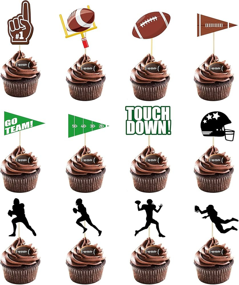 48 Pcs Football Cupcake Toppers, Game Day Football Decorations for Super Bowl, Birthday & Tailgat... | Amazon (US)