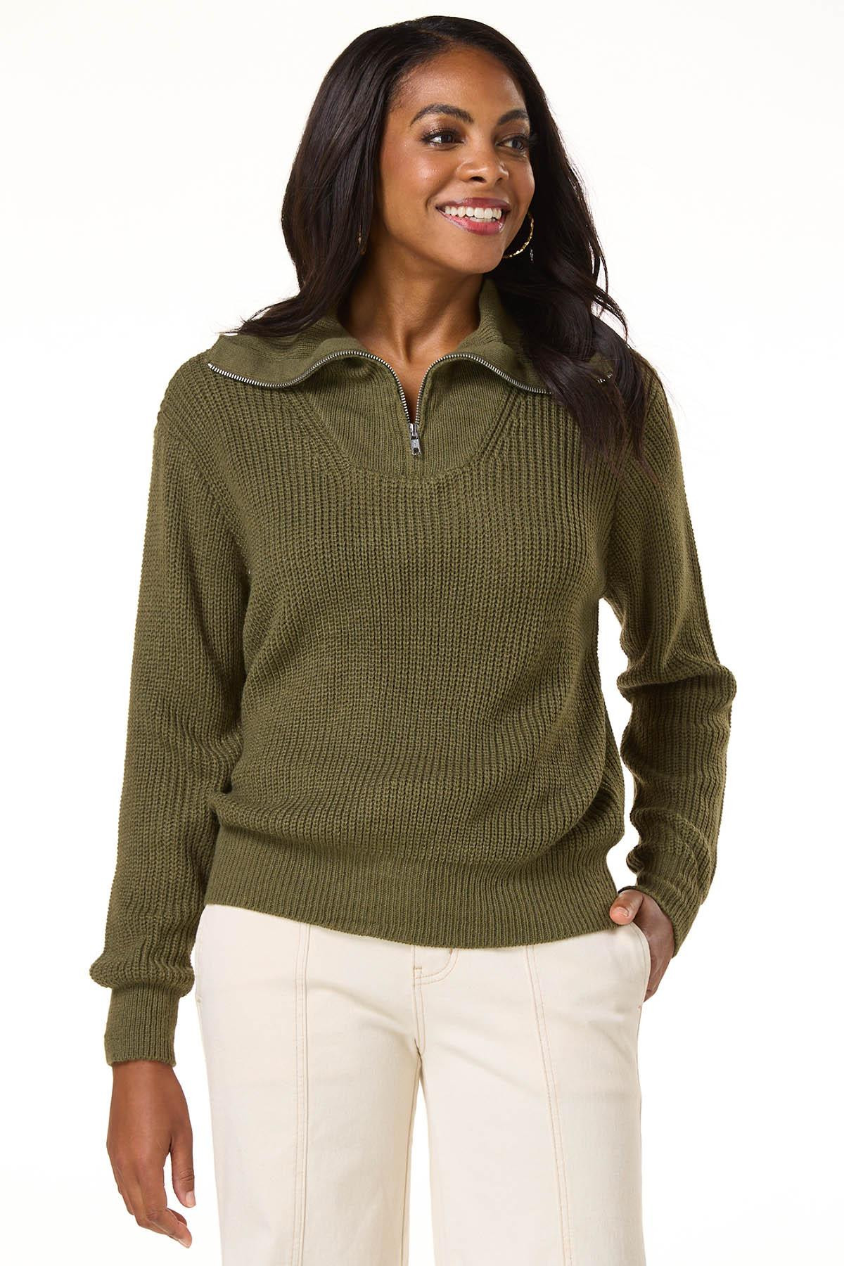 Olive Zip Pullover Sweater | Cato Fashions
