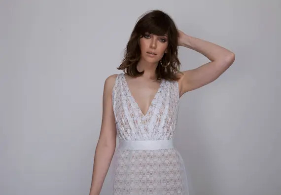 Maxi wedding dress, Tulle skirt and doted Tulle top, boho wedding dress, simple wedding dressץ | Etsy (US)