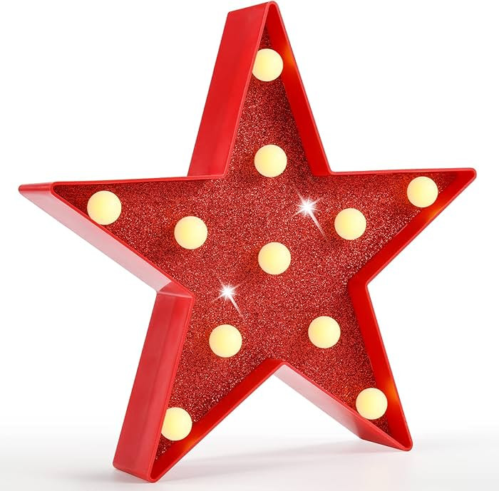 Pooqla Star Marquee Lights, Glitter LED Marquee, Red Light Up Star - Battery Powered Night Light ... | Amazon (US)