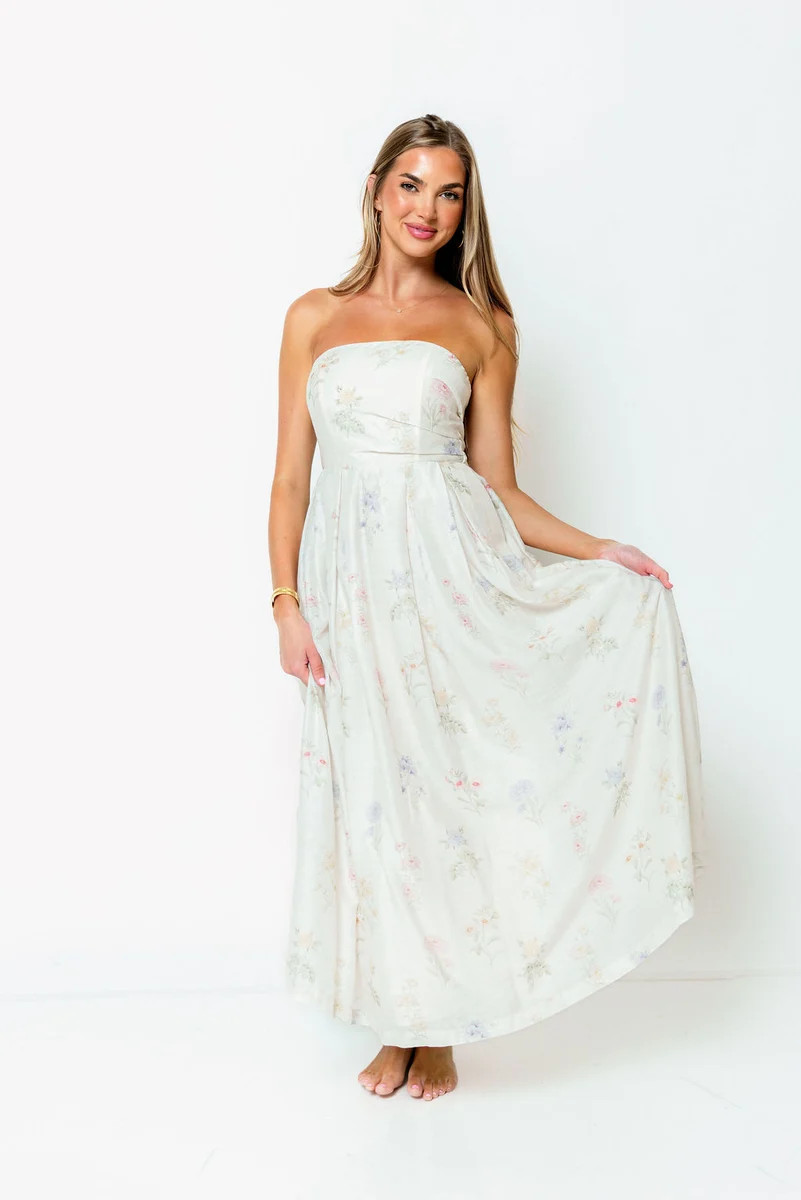 Tinsley Midi Dress in Cream Multi | Worth Collective