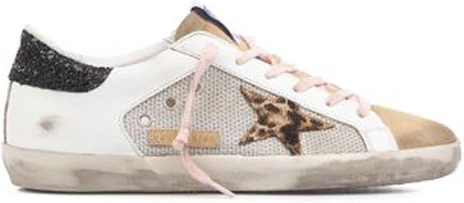 Golden Goose Super-Star Net and Leather Upper Suede Toe Leopard Horsy Star Glitter Heel Womens Sn... | Amazon (US)