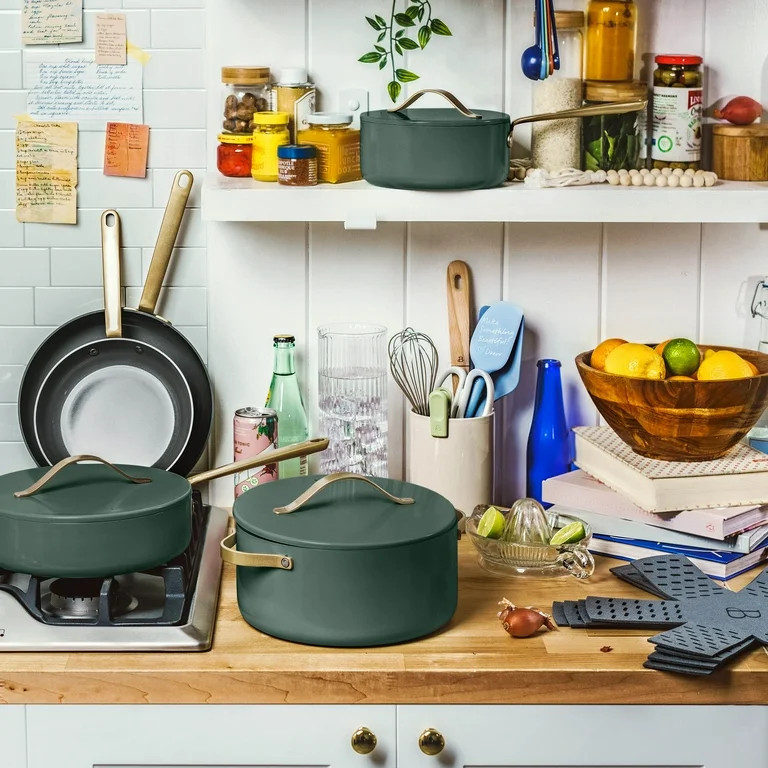Beautiful 12pc Ceramic Non-Stick Cookware Set, Thyme Green by Drew Barrymore | Walmart (US)