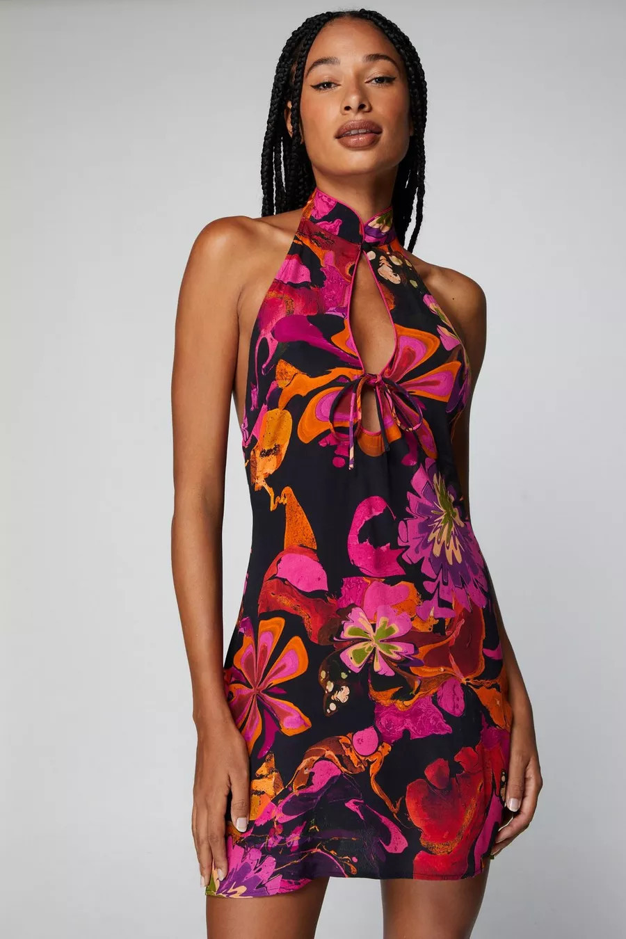 Floral Printed Keyhole Halter Mini Dress | Nasty Gal UK (+IE)