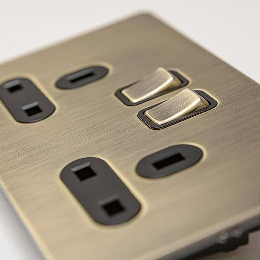 Antique Brass Straight Knurled Switches and Sockets (double 13A switched socket) | Amazon (UK)