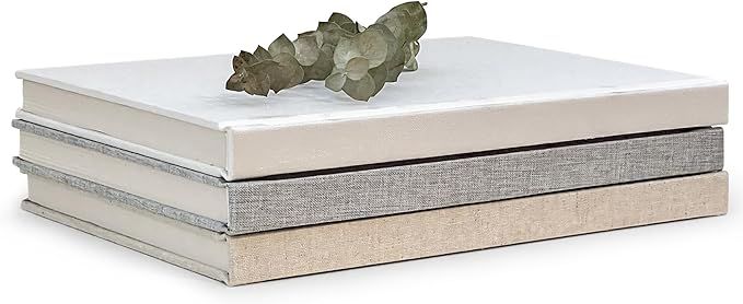 Decorative Book Set | Linen Covered Book Set | Set of 3 Real Fabric Hardcover Book for Decor | Fa... | Amazon (US)