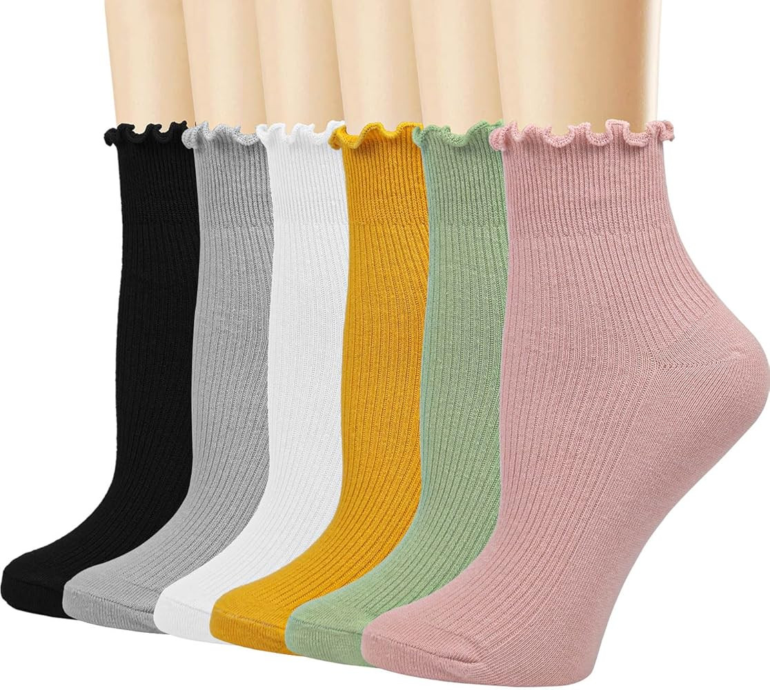 Ginmewrae Ankle Ruffle Socks Women, 6 Pairs Cute Frilly Socks Lettuce Edge Comfort Breathable | Amazon (US)