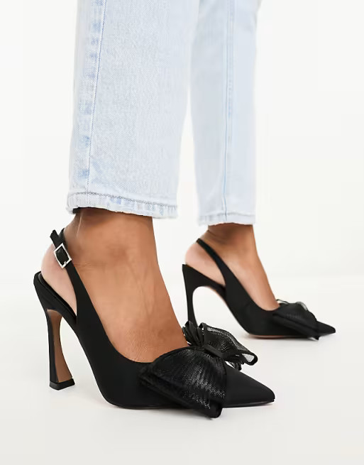 ASOS DESIGN Princess bow slingback high shoes in black | ASOS (Global)