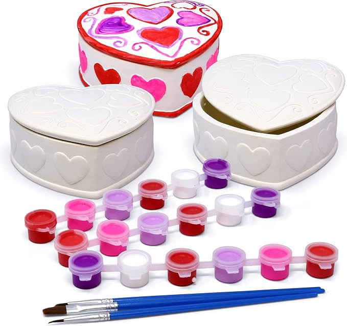 Gift Boutique Paint Your Own Ceramic Valentines Heart Trinket Boxes Craft Kit Set of 3 Unpainted ... | Amazon (US)