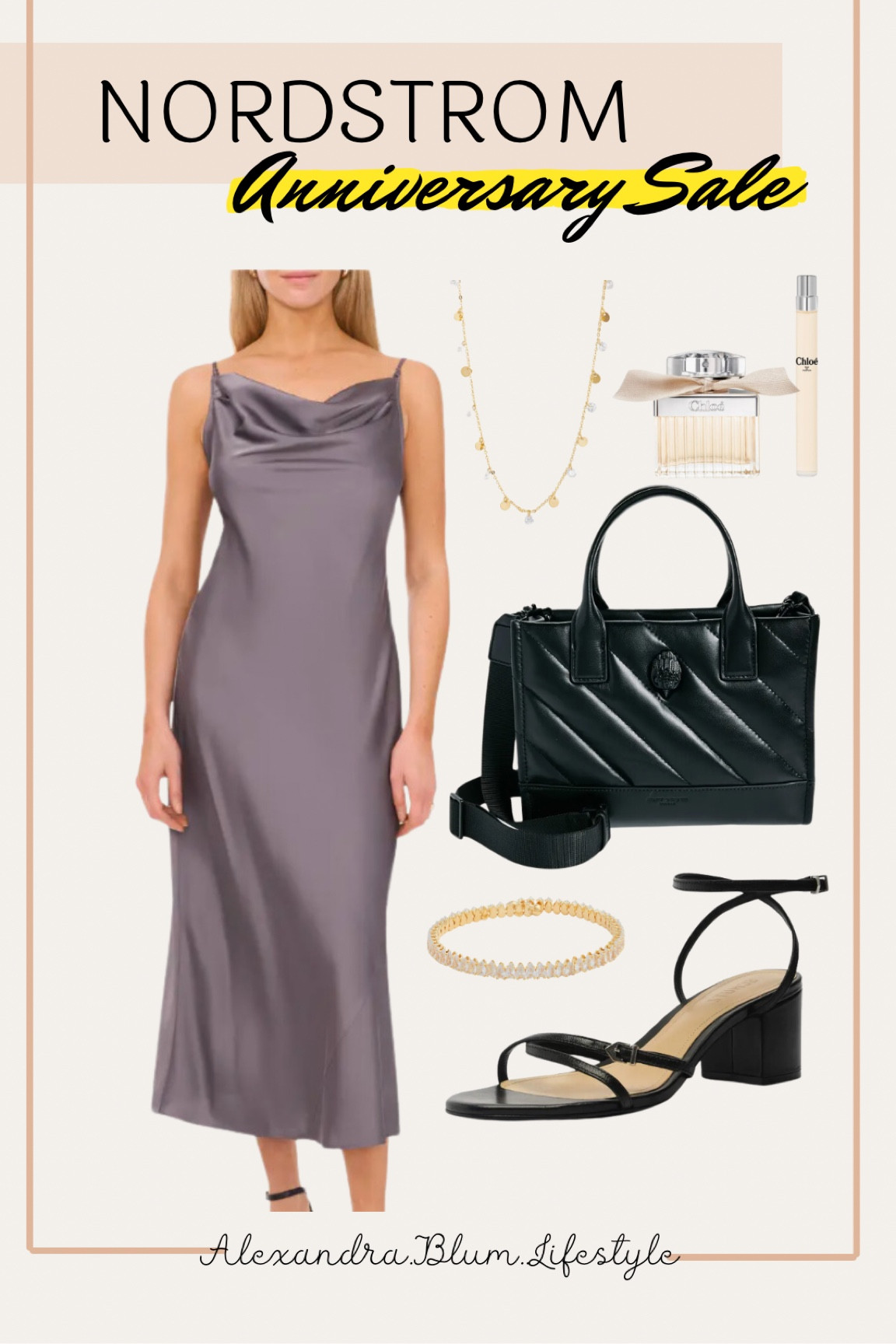 Nordstrom Anniversary sale wedding guest dress! Satin maxi dress, black low heels, black tote bag, gold bracelet, gold necklace, and Chloe perfume! 

#LTKxNSale #LTKShoeCrush #LTKItBag