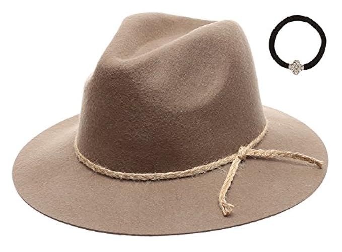 D&Y Women's 100% Wool Felt Cloche Short Brim Floppy Fedora Hat with Scrunchy | Amazon (US)