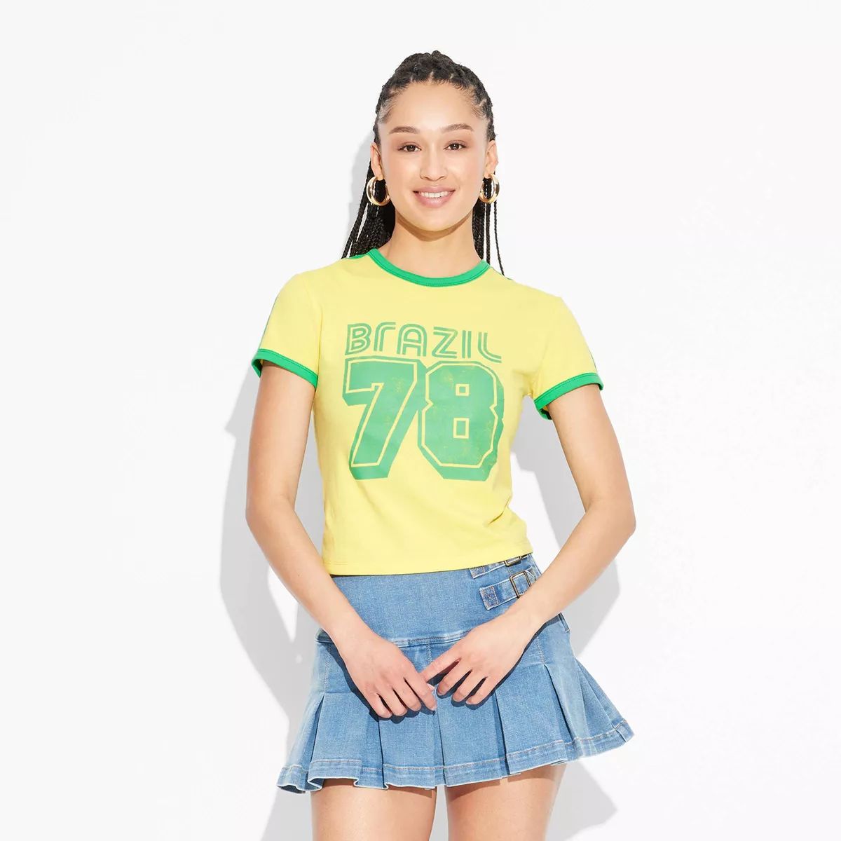 Women's Brazil Short Sleeve Graphic Baby T-Shirt - Yellow | Target