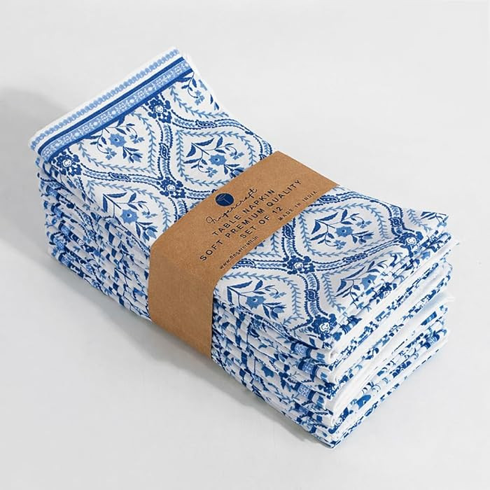 FINGERCRAFT Cloth Napkins, Set of 12 Cotton Linen Blend Printed Dinner Napkins Cloth Mitered Corn... | Amazon (US)