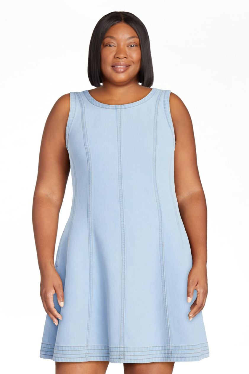 Free Assembly Women's and Women's Plus Sleeveless Denim Panel Mini Dress, Sizes XS-4X | Walmart (US)