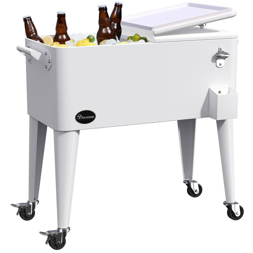 YITAHOME 80 Quart Patio Cooler Cart with Bottle Opener Drainage, Portable Rolling Beverage Cart f... | Amazon (US)