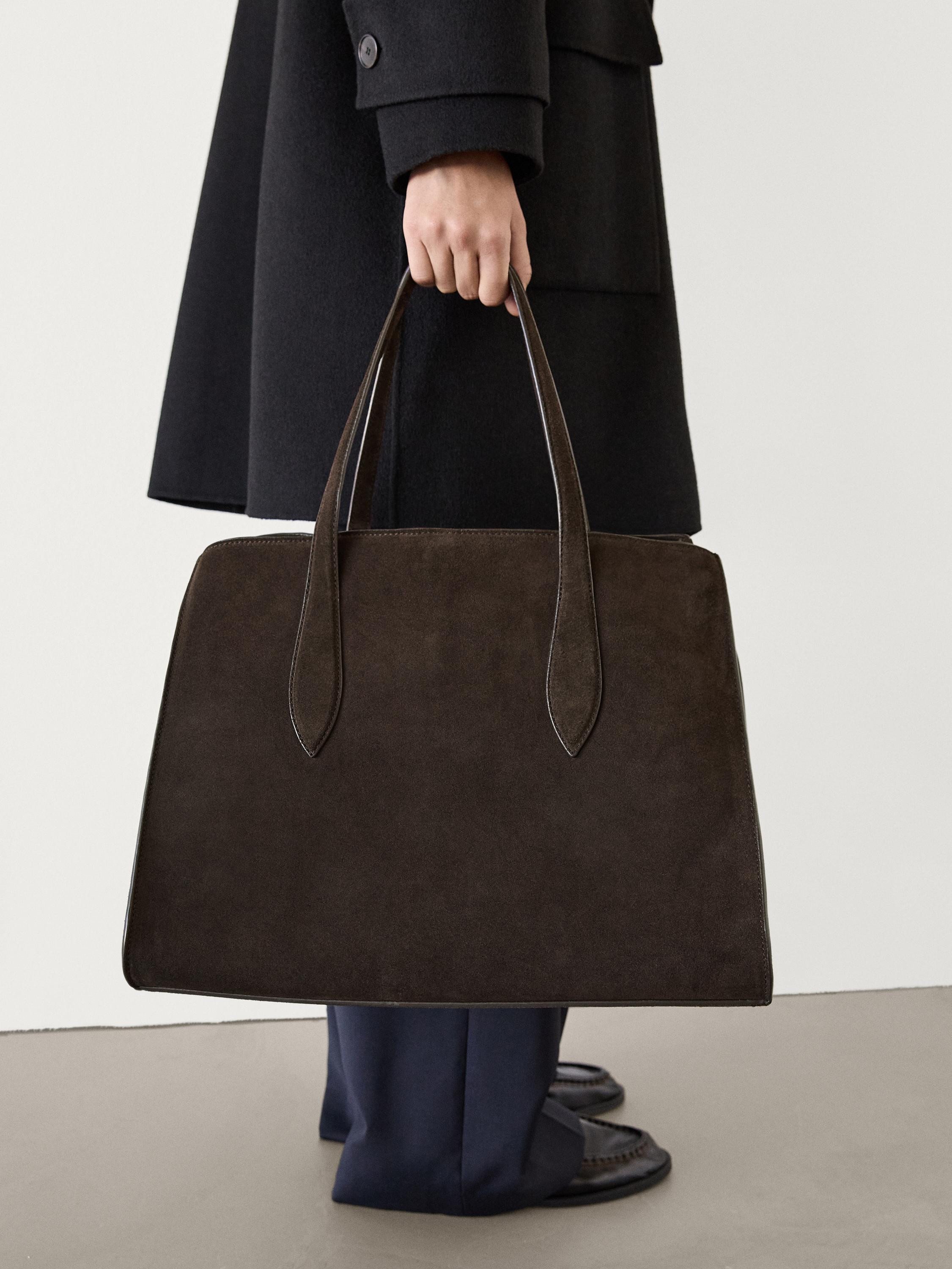 Split leather maxi tote bag | Massimo Dutti UK