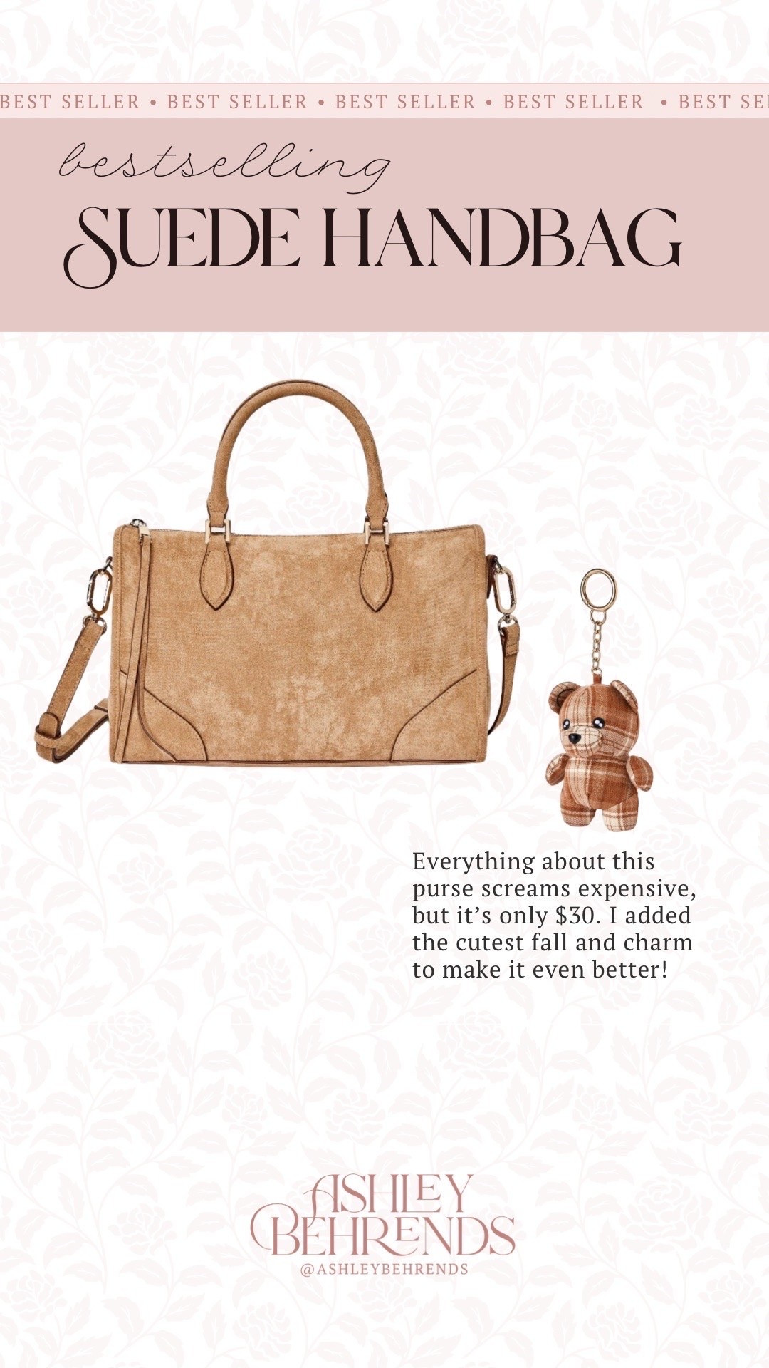 Only $40 to make the most perfect expensive looking handbag?! This bag screams designer and fits all your essentials, and when you add the adorable bear charm, it’s even cuter. I love the neutral camel color and the beige plaid on the keychain is super cute for fall. 
Fall handbags, look for less purses

#LTKPlusSize #LTKSeasonal