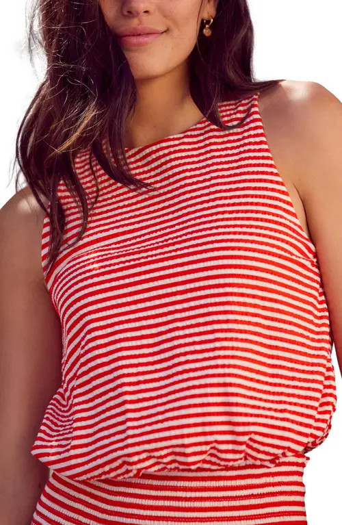 NEXT Stripe Sleeveless Bubble Hem Cotton Top in Red/white Stripe at Nordstrom, Size 6 Us | Nordstrom