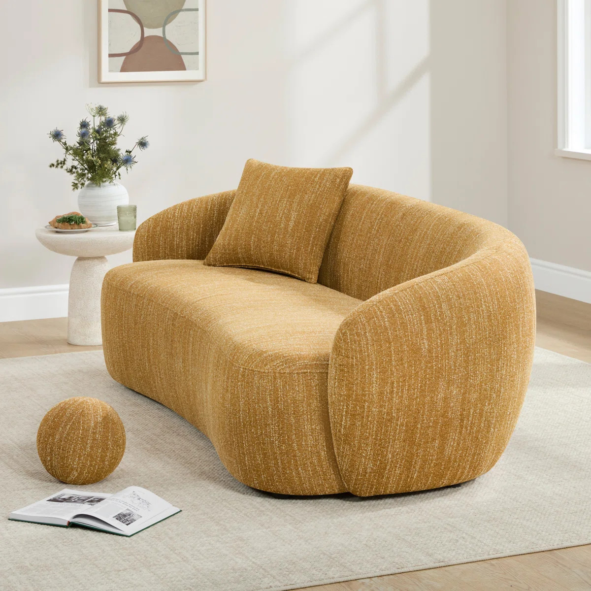 Heidemaria 89'' Boucle Upholstered Curved Sofa | Wayfair North America