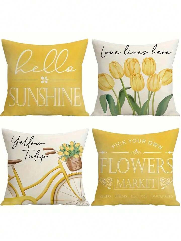 4-Piece Floral Spring Pillow Covers 18x18 Inch- Farmhouse Decoration, Suitable For Home, Car, Sof... | SHEIN