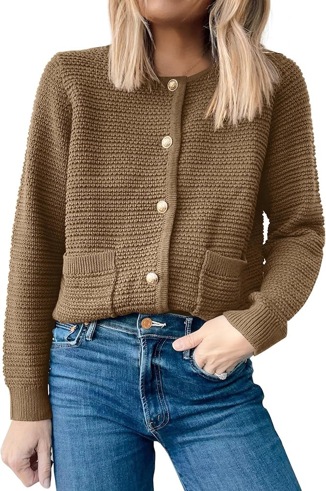 ANRABESS Womens Cardigan Sweater Long Sleeve Button Down Lady Tweed Knit Jackets 2025 Fall Outfit... | Amazon (US)