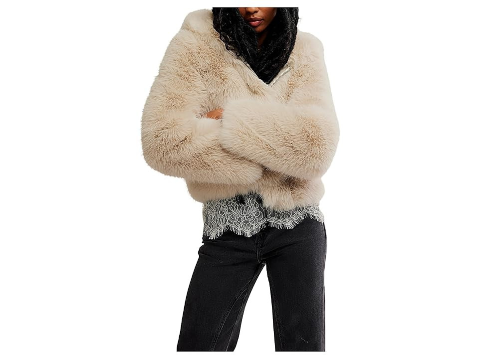 Free People Louder Please Hooded Faux Fur Jacket Women's Jacket Ivory : MD (Women's 8-10), Faux Fur/Polyester | Zappos