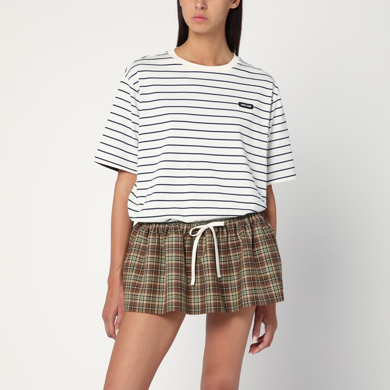 Striped T-shirt Cacao/Blue/White | The Double F