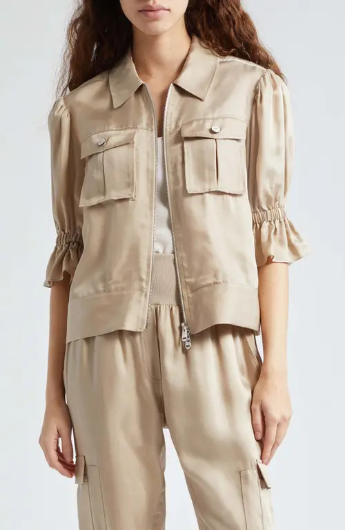 Cinq à Sept Holly Ruffle Sleeve Jacket in Khaki at Nordstrom, Size Small | Nordstrom